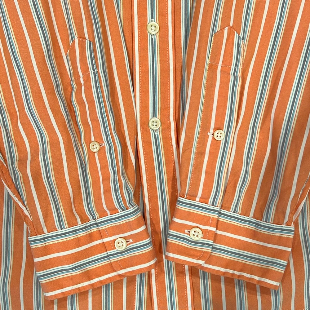 Ralph Lauren Men’s Button Down Orange and Blue Striped Shirt Size Large - Picture 6 of 7
